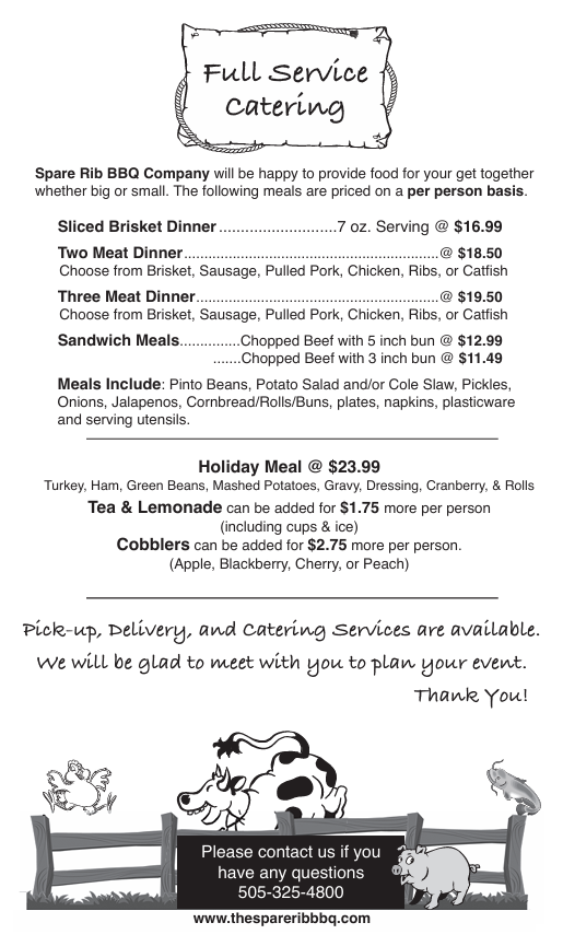 Full Service Catering Menu